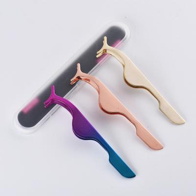 China Wholesale Rose Gold Eyelash Applicator Curved Gold Eyelash Applicator Tweezers With Box Packing for sale