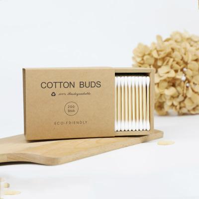 China 200pcs 100% Household 100% Private Label Cotton Double-End Bamboo Custom Biodegradable Biodegradable Swab Clean Cotton Pad for sale