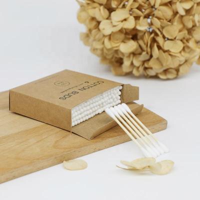 China 100% Private Label Cotton Double-End Bamboo Custom 100% Biodegradable Swab Biodegradable Household Clean Cotton Pad for sale