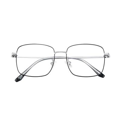 China Large Fashionable Sleek Black Metal Square Frame With Silver Temples Myopia Optical Glasses for sale