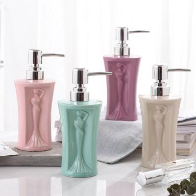 China Modern Ceramic Bath Set Bath Gift Set Lotion Bottle With Human Shape With Pump For Bathroom for sale