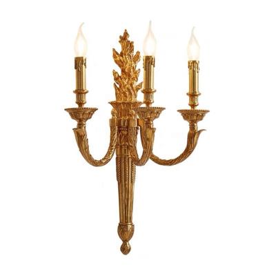 China Three Head Antique Brass Bedside Living Room Aisle Wall Lamp Retro French Pure Copper Casting Indoor Wall Lamp for sale