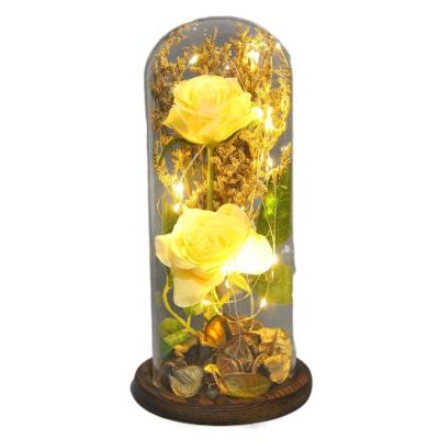 China Custom Silk Flower Decor 24K Artificial Gold Wedding Christmas Home Valentines Day Forever Rose Led Lamp for sale