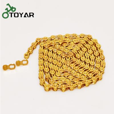 China Toyar Bicycle Chain 12 Speed ​​Replacement Bike Steel Chain Gold Color 1/2 x 11/128 Inch With Magic Buckle for sale