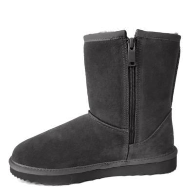 China Fashion Trend Sylish Zipper Women Genuine Fur Winter Rain and Snow Boots Striped Ankle Boots Winter Shoes Comfy Classic Gray for sale