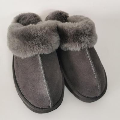 China Anti-odor Gray Sheepskin Wool Fur Women's Fur Slipper for sale