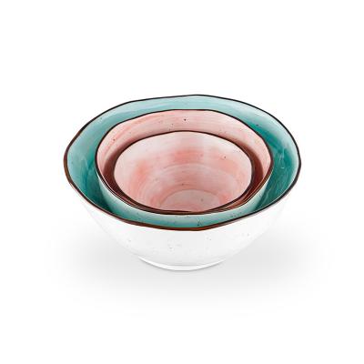 China Good quality tableware porcelain bowl cereal table fruit stocked ceramic soup bowl for restaurant blue/hotel pink home restaurant for sale