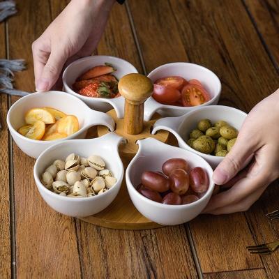 China Customized Viable 6pcs White Ceramic Items Snack Bowl Snake and Dried Fruit Dishes/Nordic Ceramic Dessert Snack Fruit Dish for sale