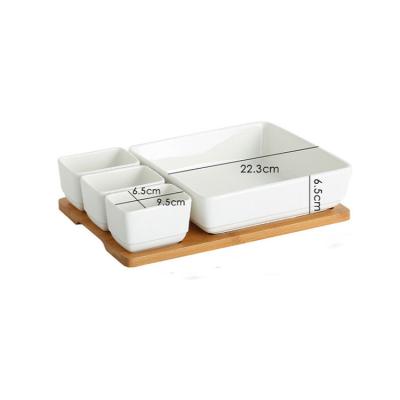 China Amazon Sale Simple Design Hot Custom Logo Fruit Salad Bowl Stocked Square White Ceramic Furit Dish With Sauce Dish Vajillas for sale