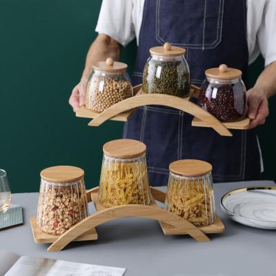 China High Quality Viable Clear Glass Canister Kitchen Storage Glass Jar Set Glass Jar With Bamboo Lid for sale