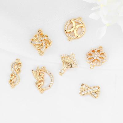 China TRENDY 14K Gold Plated Brass Micro CZ Angel Shape Jewelry Connector DIY Charm With Two Holes for sale