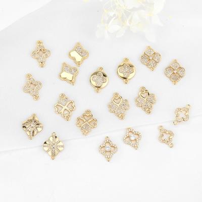 China FASHIONABLE Ladies Lucky Accessories 14K Gold Plated CZ Four Leaf Clover Connector Bracelet Charms for sale