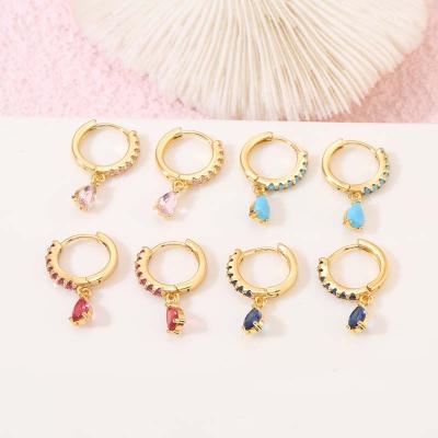 China 2022 FASHION New Arrivals Gold Plated Colorful Cubic Zircon Dangle Circles Tear Drop Charm Earings for sale