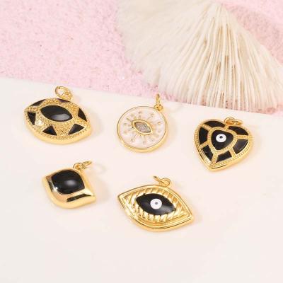 China FASHIONABLE High Quality Enamel 14K Black Gold Plated Evil Eye Shape Pendants Bulk Charm for sale