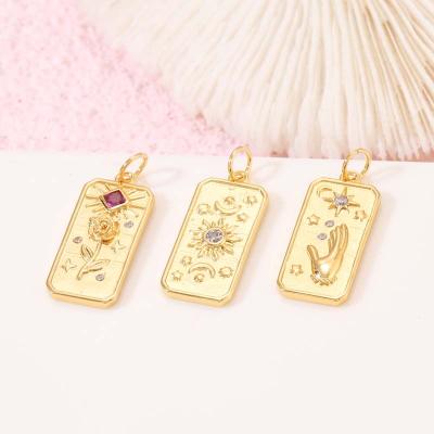 China Wholesale 14K FASHIONABLE Gold Plated Rectangle Flower Sun Necklace Jewelry Pendants Charm For Jewelry Making for sale