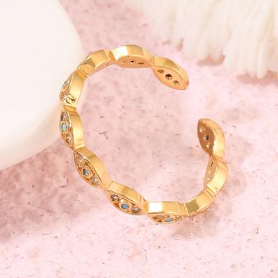 China TRENDY 14K Gold Plated Zircon Fashion Evil Eye Ring Adjustable For Women Jewelry for sale