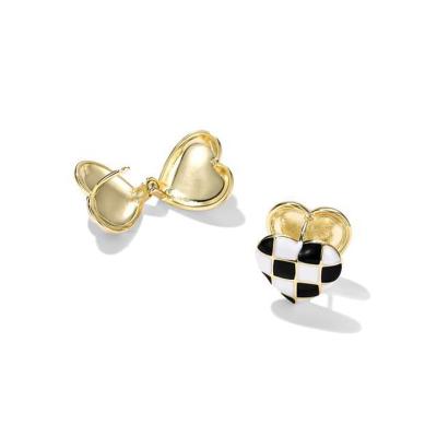 China 2022 New Fashion TRENDY Design Brass 14K Gold Plated Enamel Black And White Heart Square Shape Checkerboard Circle Earrings for sale