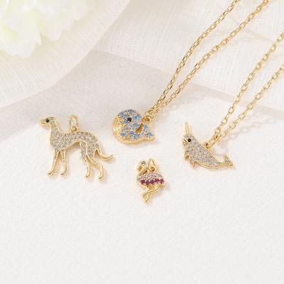 China FASHIONABLE Tasty Cute Blue Zircon Whale Micro Pave 14K CZ Gold Plated Greyhound Narwhal Shape Animal Necklace Pendant Charms for sale