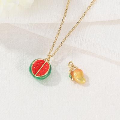 China TRENDY Gold Plated Watermelon Mango Shape Enamel Fruit Necklace Brass Charms For Jewelry Making for sale