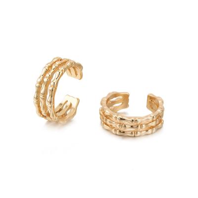 China FASHIONABLE 2021 Hot Selling Women's Ring Personalized Fashion 14K Gold Plated Triple Cavity Bamboo Open Ring for sale