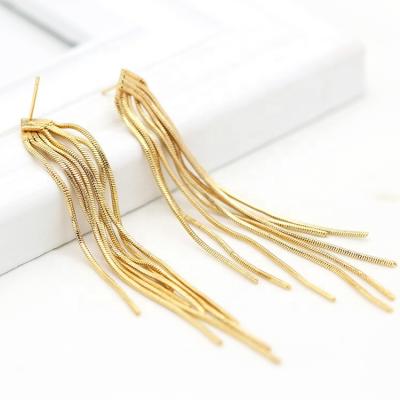 China Jiexing Personality 14K Needle Silver Female Gold Plated Tassel Chain Earrings FASHIONABLE Single Drop Earrings 925 Long Stud Earrings for sale