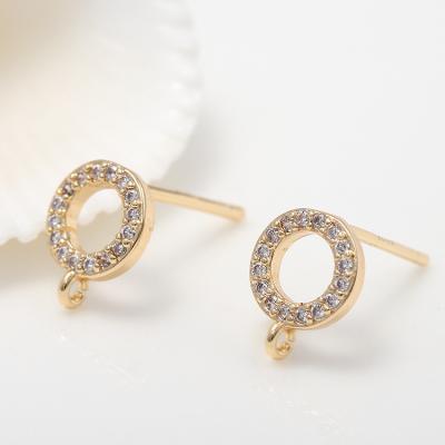 China FASHIONABLE Wholesale Round Inlaid Zircon 14K Gold Plated Round Stud Earrings for sale