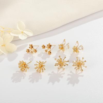 China TRENDY Special Design Flower Shape 14K Gold Plated Can Set Stone Stud Earrings for sale