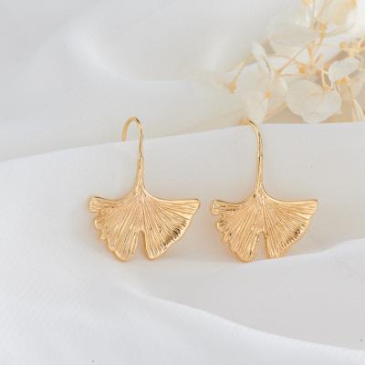 China New Trendy Fashion Personality 14k Ginkgo Leaf Plant Gold Plated Shape Hook Earrings for sale