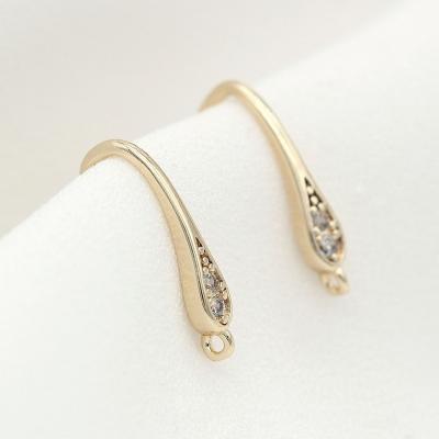 China Factory Wholesale 14K Gold Plated Inlaid Zircon Earring Hooks For Earring Making 15.8*7mm for sale