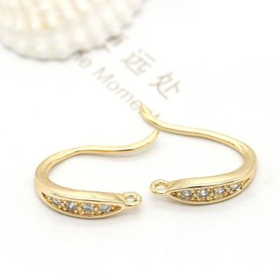 China DIY Jewelry Accessory Jiexing Inlaid Zircon 14K Gold Plated Fish Hook Shaped Earrings Hooks for sale