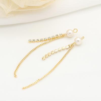 China DIY Jewelry Accessory New 14k Gold Plated Jewelry Accessories Tassel Ear Long Line With Pearl And Zircon for sale