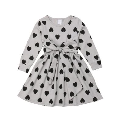 China Long Sleeves Toddler Kids Sustainable Clothing Babies Dress Dots Cotton Autumn Bow Dots Dresses Bandage Clothes Girl For Valentine's Day for sale