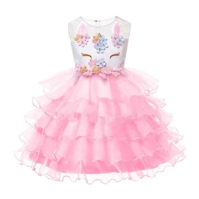 China Wholesale Breathable Sleeveless Princess Dress Unicorn Print Baby Girl Easter Yarn Lace Clothes for sale