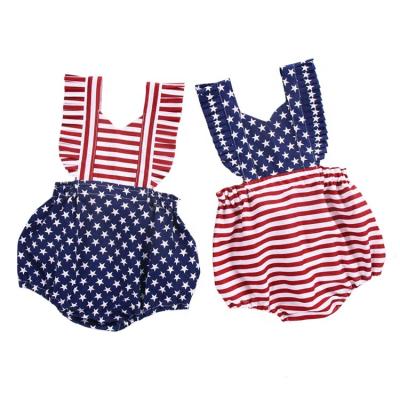 China Spandex/Polyester Newborn Infant Babies 4th of July Stars Striped Romper Babies Clothes Patriotic Backless Rompers for sale