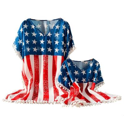 China Sweet Summer Baby Mommy and Me Dresses 4th of July National Flag Dresses for sale