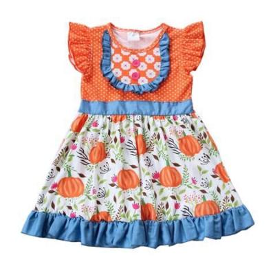 China Halloween Breathable Warm Pumpkin Pumpkin Boutique Cotton Sale Kids Holiday Clothing Baby Sleeveless Dress for sale