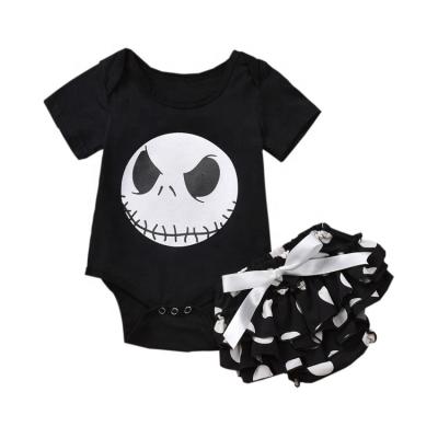 China Wholesale New Sweet Toddler Baby Halloween Ghost T-shirt Tops Black Dots Skirts Outfits Romper Set for sale