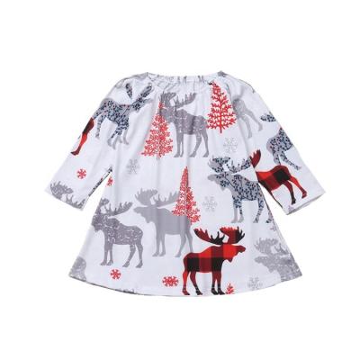 China Breathable Warm Sale Winter Christmas Deer Printed Long Sleeve Baby Girl Dress for sale