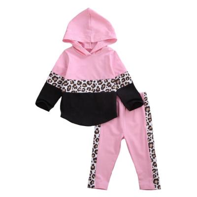 China Wholesale Soft Autumn Kids Baby Girls Clothes Hooded Shirt Tops Leopard Grain Pants Outfits for sale