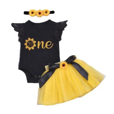 China Infant Romper Gauze Skirt Girl Set Casual Hot Sale Summer Babies Sunflower Printing for sale