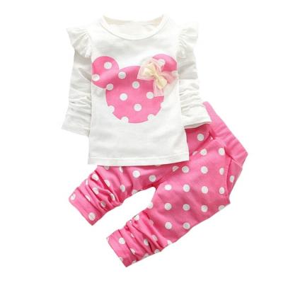 China Spring Autumn Casual Wholesale Mouse Design Bows T-shirt+pants 2 Pcs Kid Clothes Baby Set for sale