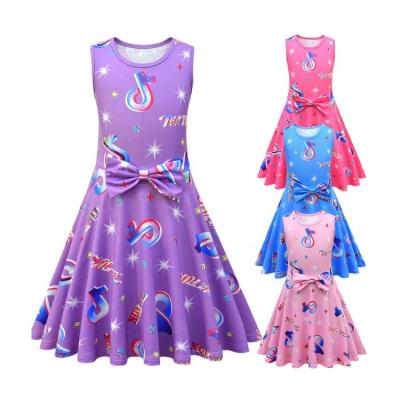 China Breathable TikTok Printing Summer Hot Sale Baby Sleeveless Princess Dress for sale