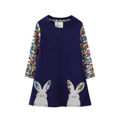 China Breathable Spring Kids Clothes Flowers Bunny Easter Long Sleeve Baby Girl Dress for sale