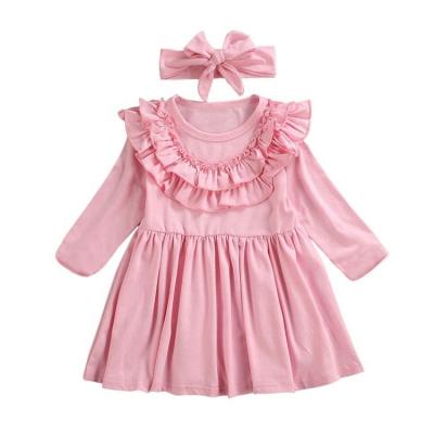 China Breathable Autumn Kids Newborn Baby Clothes 100% Cotton Long Sleeve Ruffle Dress Casual Dress Dresses for sale