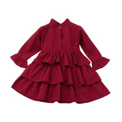 China Autumn Breathable Toddler Fashion Infant Babies Dresses 100% Cotton Solid Color Long Sleeve Casual Girl Dress for sale