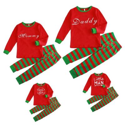 China Soft Christmas Cotton Letter Santa Costumes Kids Adults Christmas Nightwear Complete Striped Family Matching Pajamas for sale