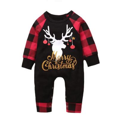 China Spandex/Polyester Baby Boy Newborn Infant Girls Christmas Clothes Black Red Plaid Deer Print Long Sleeve Rompers for sale