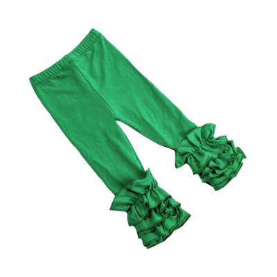 China Wholesale Winter Autumn Anti-wrinkle Icing Girls Solid Color 100% Cotton Ruffle Leggings Babies Pants for sale