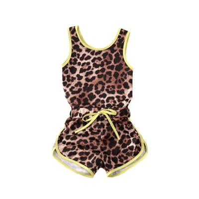 China Wholesale Summer Fashion Kids Baby Leopard Two Piece Swimsuit Girls Swimwear Soft Tank Top Set for sale