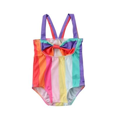 China Wholesale Soft Toddler Baby Kids Bikini Rainbow Striped Swimsuit Beach Wear Bathing Suit Swimwear for sale